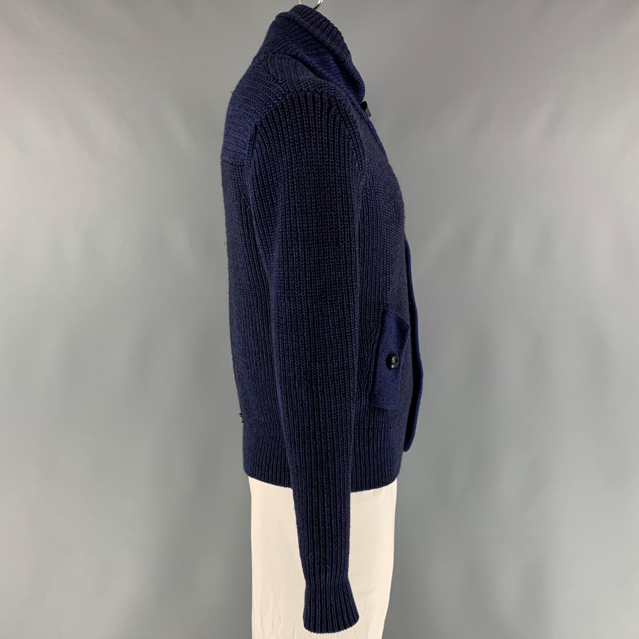 Black BURBERRY BRIT Size XL Blue Knitted Linen Blend Shawl Collar Cardigan