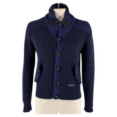 BURBERRY BRIT - Cardigan à col châle en lin mélangé bleu, taille XL