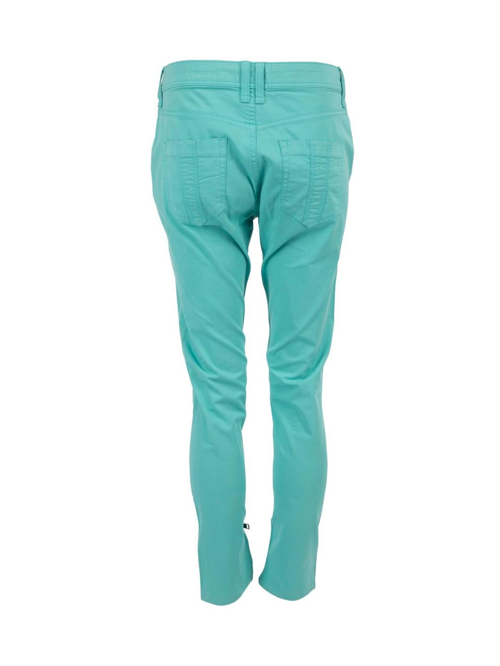 Burberry Brit Turquoise Bayswater Skinny Ankle Zip Trousers Size M In Good Condition In London, GB