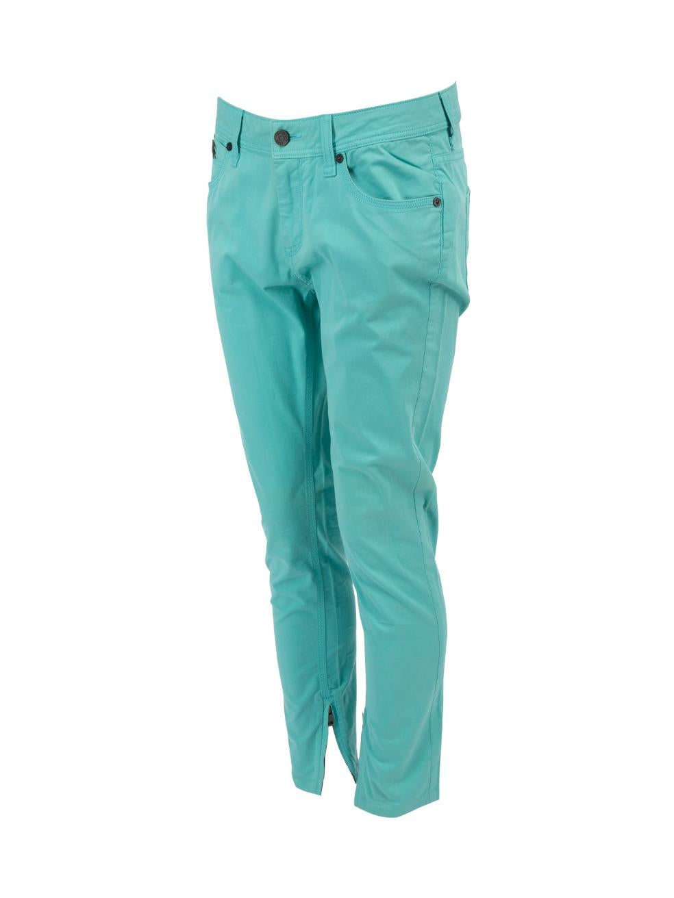 Women's Burberry Brit Turquoise Bayswater Skinny Ankle Zip Trousers Size M