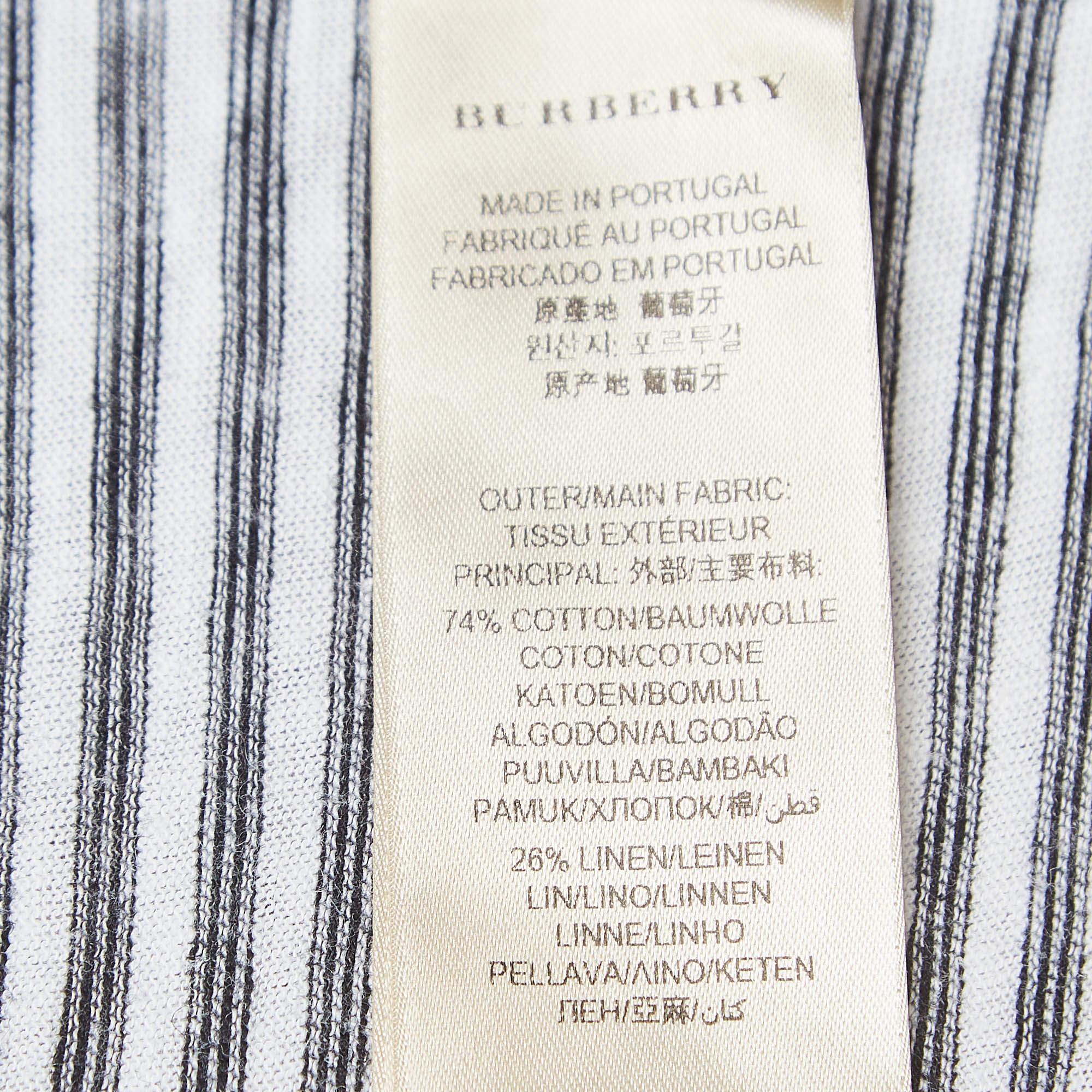 Men's Burberry Brit White Striped Linen Blend Half Sleeve T-Shirt L For Sale