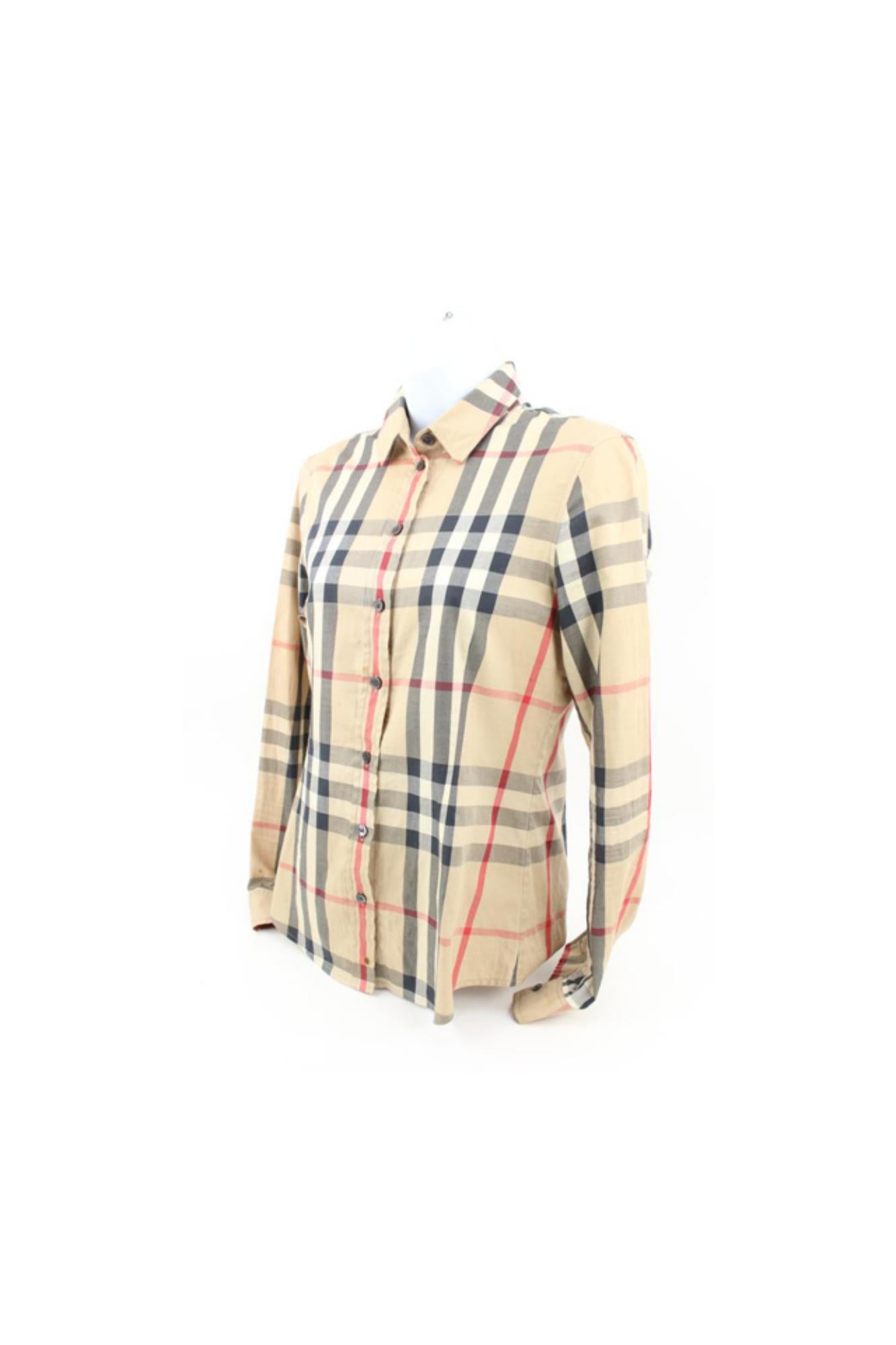 Burberry Brit Women S Beige Nova Check Classic Long Sleeve Button Down Shirt 125 For Sale 5