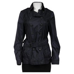 Burberry Brit Womens Double Breasted Nylon Windbreaker Sz US 10 Dark Blue Jacket