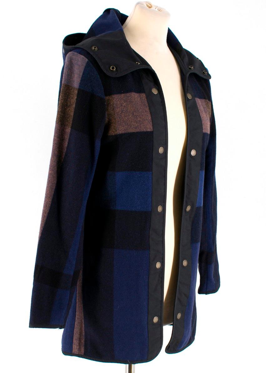 Burberry Brit Wool Check Hooded Coat - Size US 0-2 For Sale 3