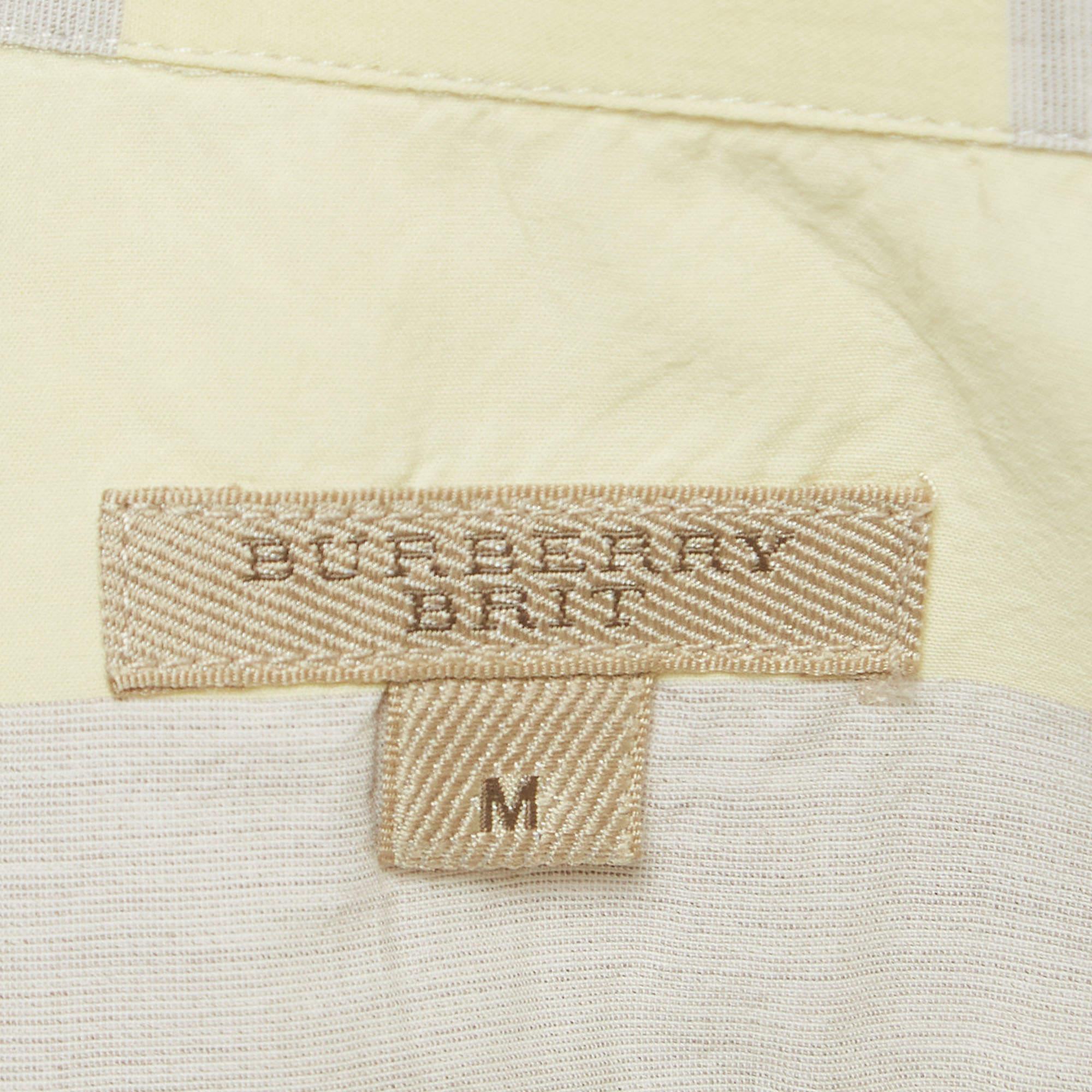 Burberry Brit Yellow Checked Cotton Three-Quarter Sleeve Shirt M In Good Condition For Sale In Dubai, Al Qouz 2