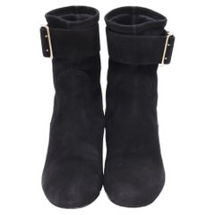 Burberry Britannia Buckled Ankle Boots in Black Suede