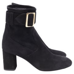 Burberry Britannia Buckled Ankle Boots in Black Suede