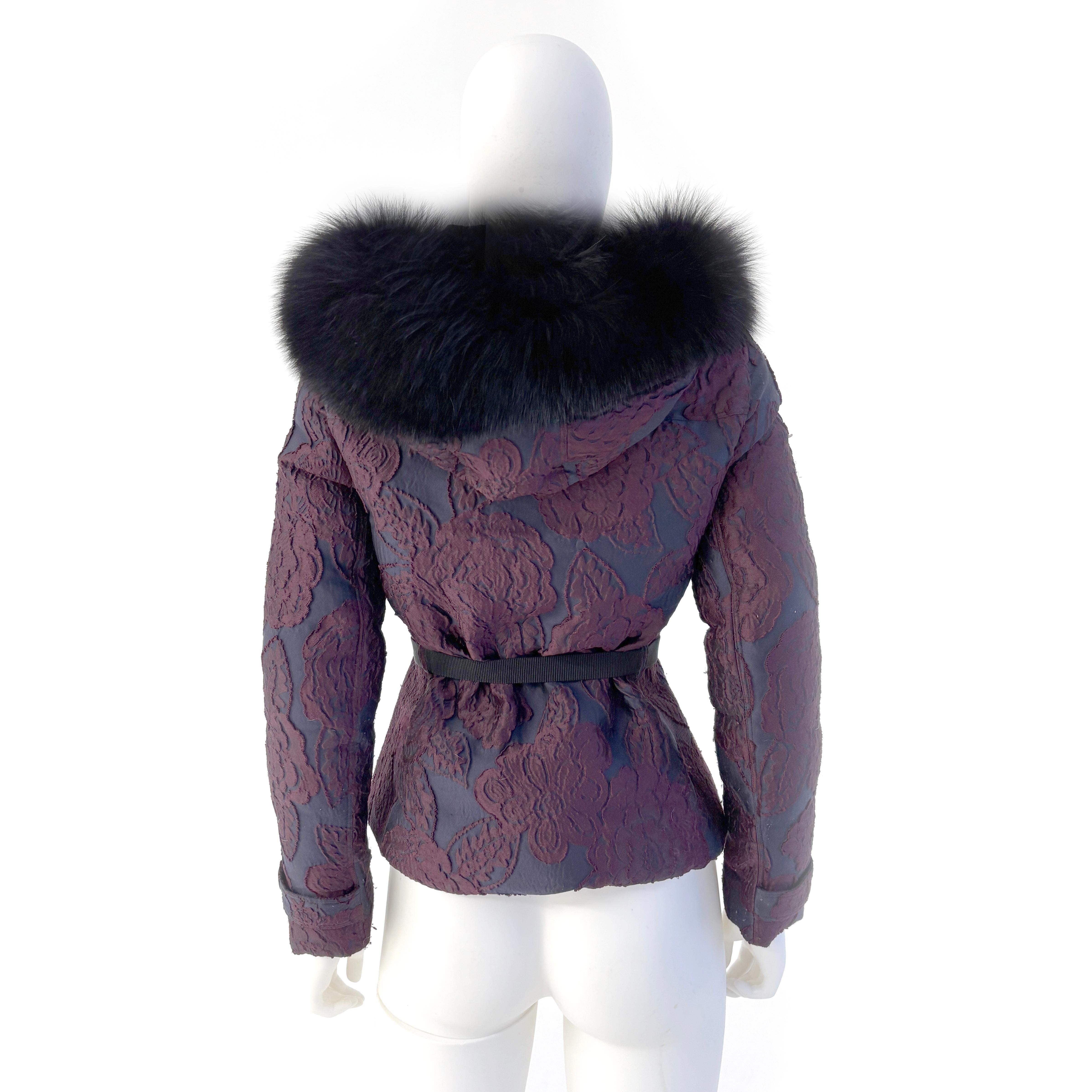 Burberry  Brocade Jacket with fur hood size s In Good Condition For Sale In Montreal, Quebec
