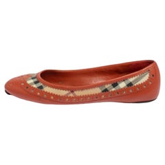 Burberry Brogue Leather And Haymarket Check Canvas Tudor Ballet Flats Size 36