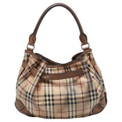 Burberry Hobo Haymarket à carreaux bronze/beige PVC et cuir moyen