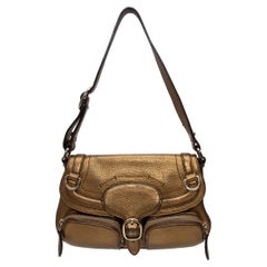 Burberry Bronze Leather Double Pocket Handbag