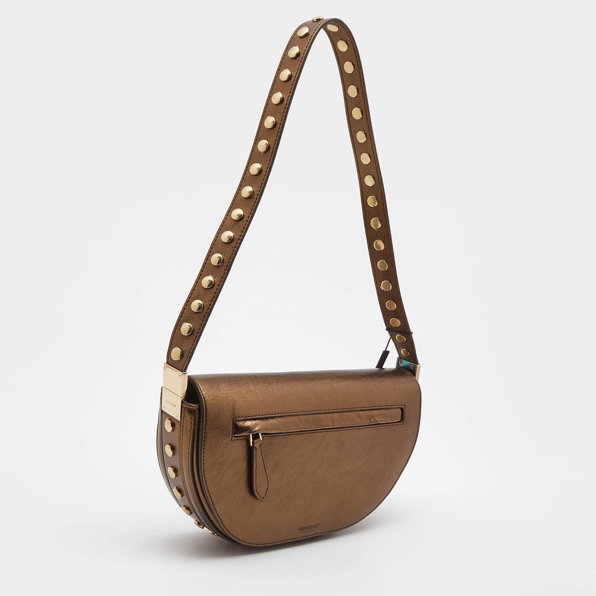 Brown Burberry Bronze Leather Small Studded Olympia Shoulder Bag