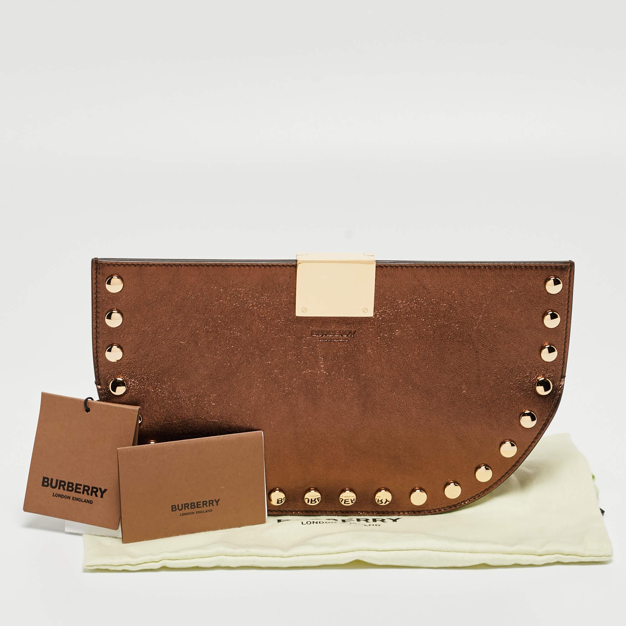 Burberry Bronze Leather Studded Olympia Clutch For Sale 8