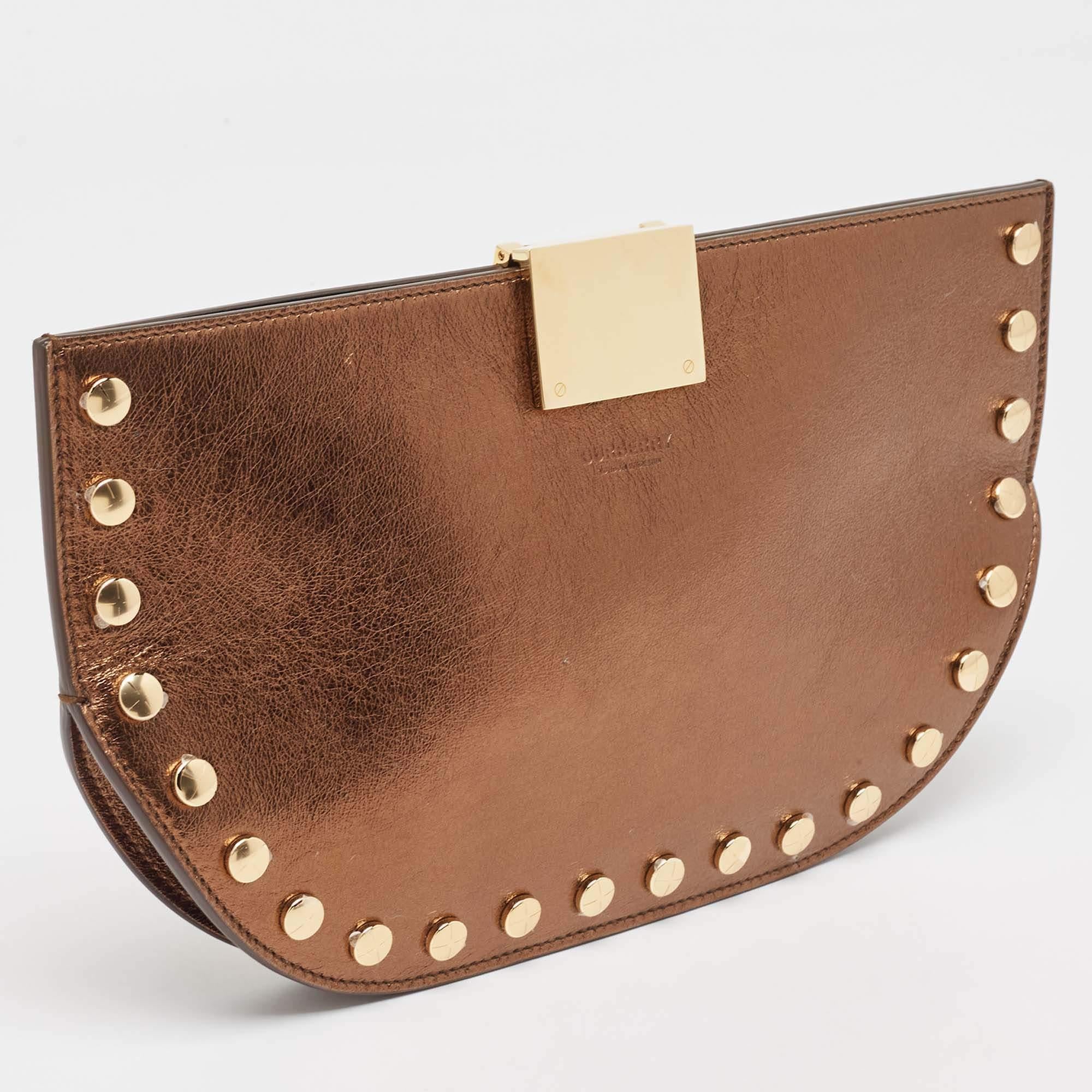 Brown Burberry Bronze Leather Studded Olympia Clutch