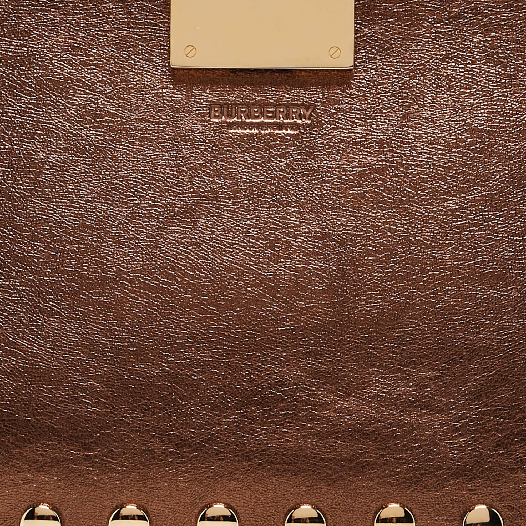 Burberry Bronze Leather Studded Olympia Clutch For Sale 3