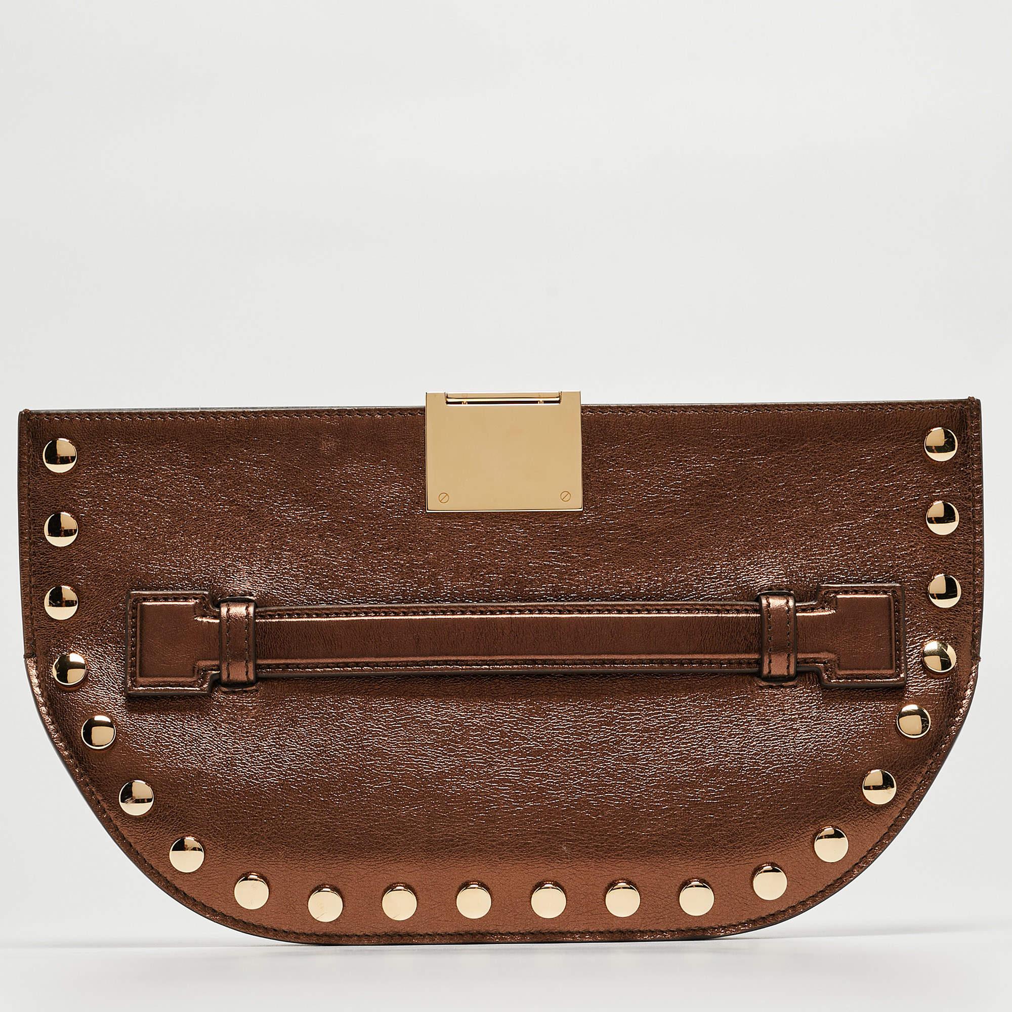 Burberry Bronze Leather Studded Olympia Clutch For Sale 4