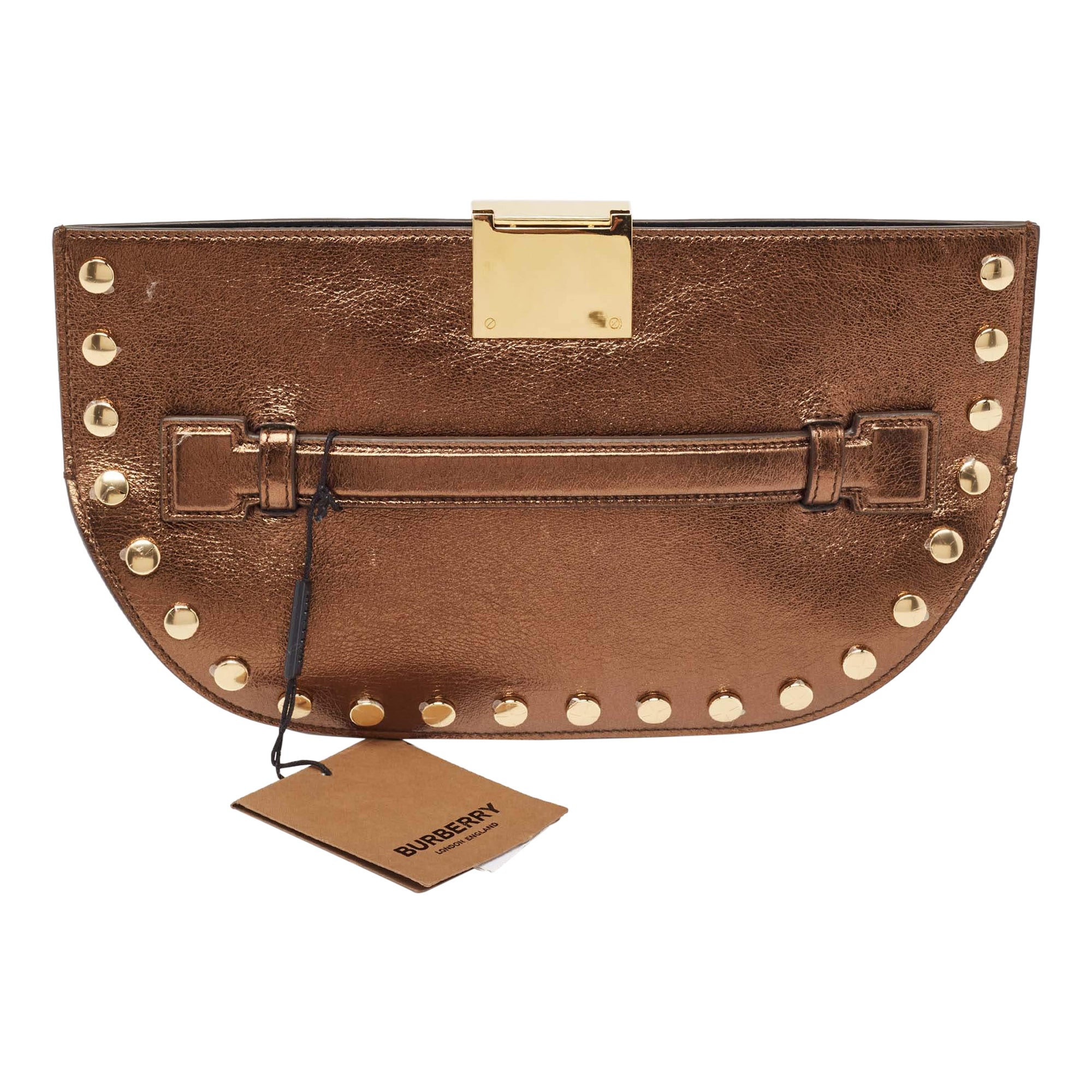 Burberry Bronze Leather Studded Olympia Clutch