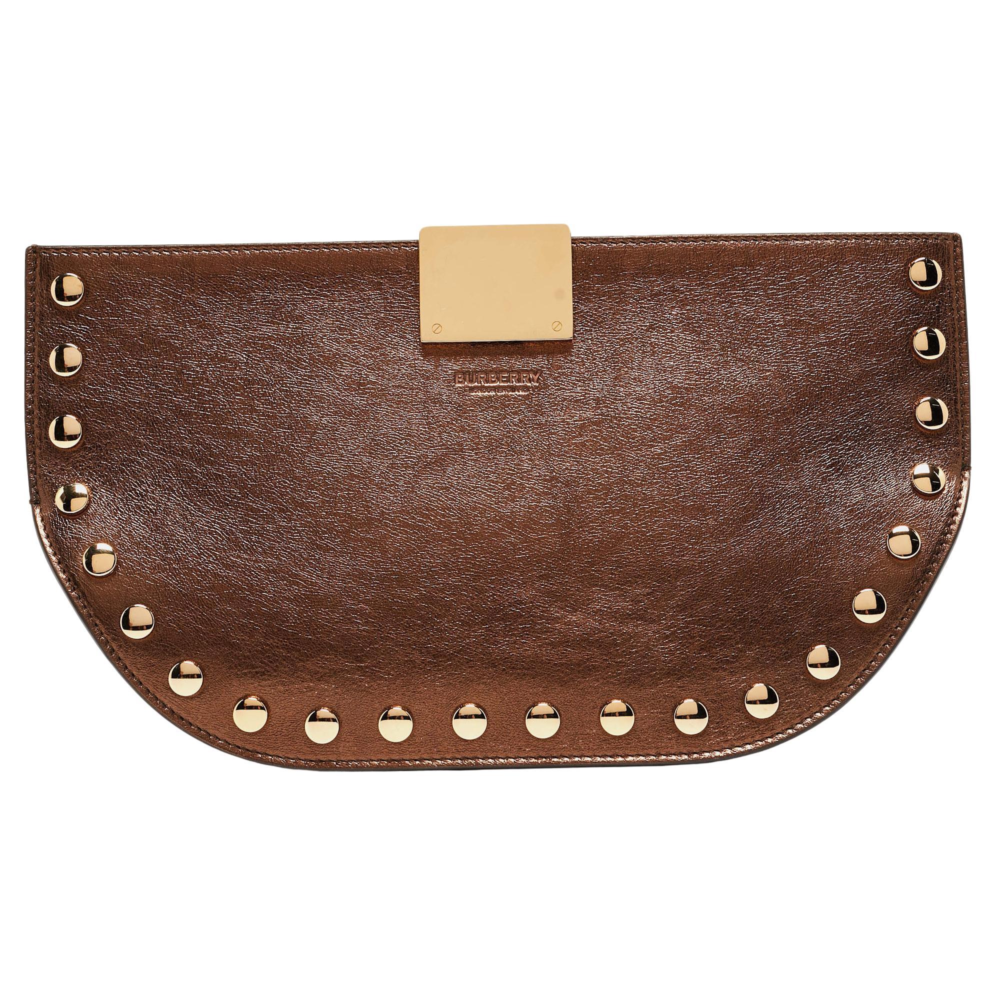 Burberry Bronze Leather Studded Olympia Clutch For Sale