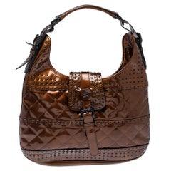 Burberry Bronze Quilted Patent Leather Studded Hobo
