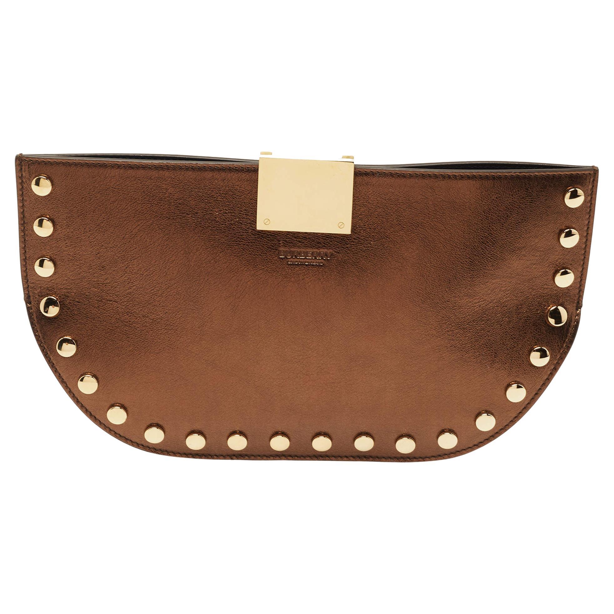 Burberry Bronze Studded Leather Olympia Clutch