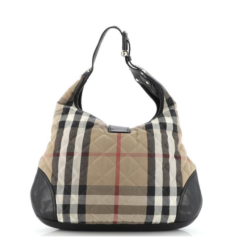 Gray Burberry Brook Hobo Quilted House Check Canvas with Leather Large