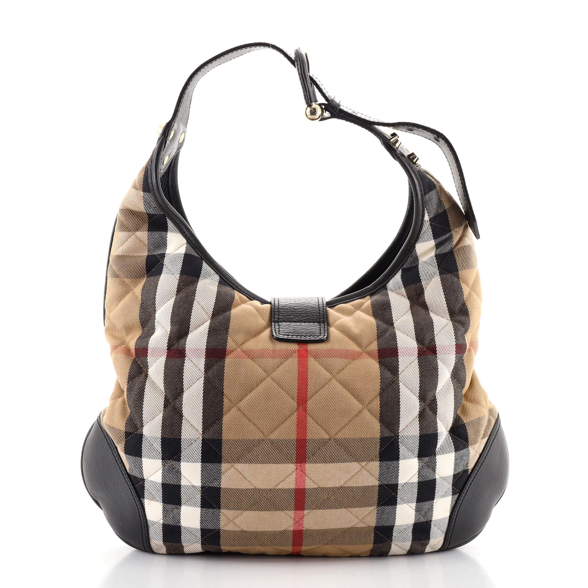 Burberry Brook Hobo Quilted House Check Canvas with Leather Large In Good Condition In NY, NY