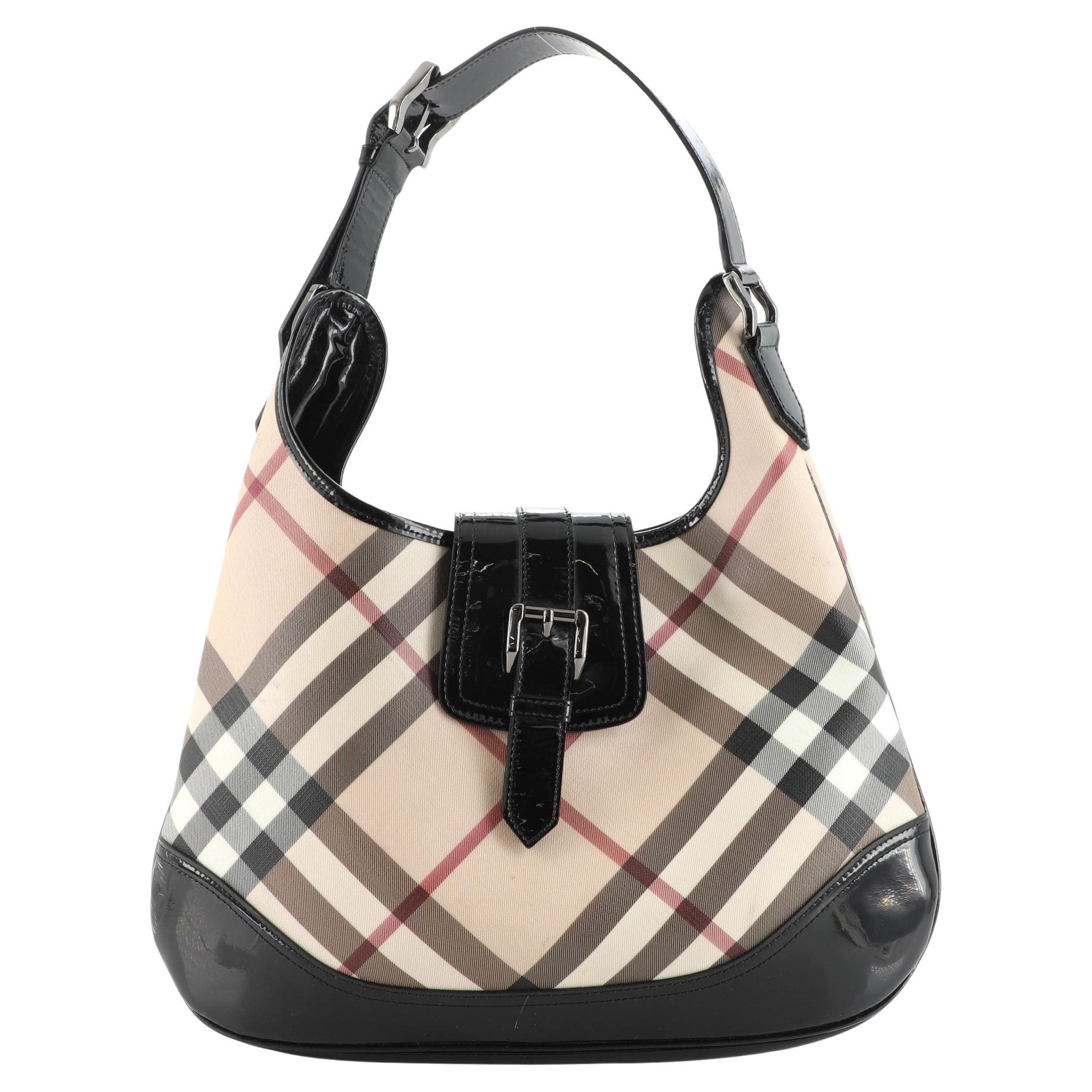Burberry Brooke Hobo Nova Kariertes Segeltuch und Lackleder Groß
