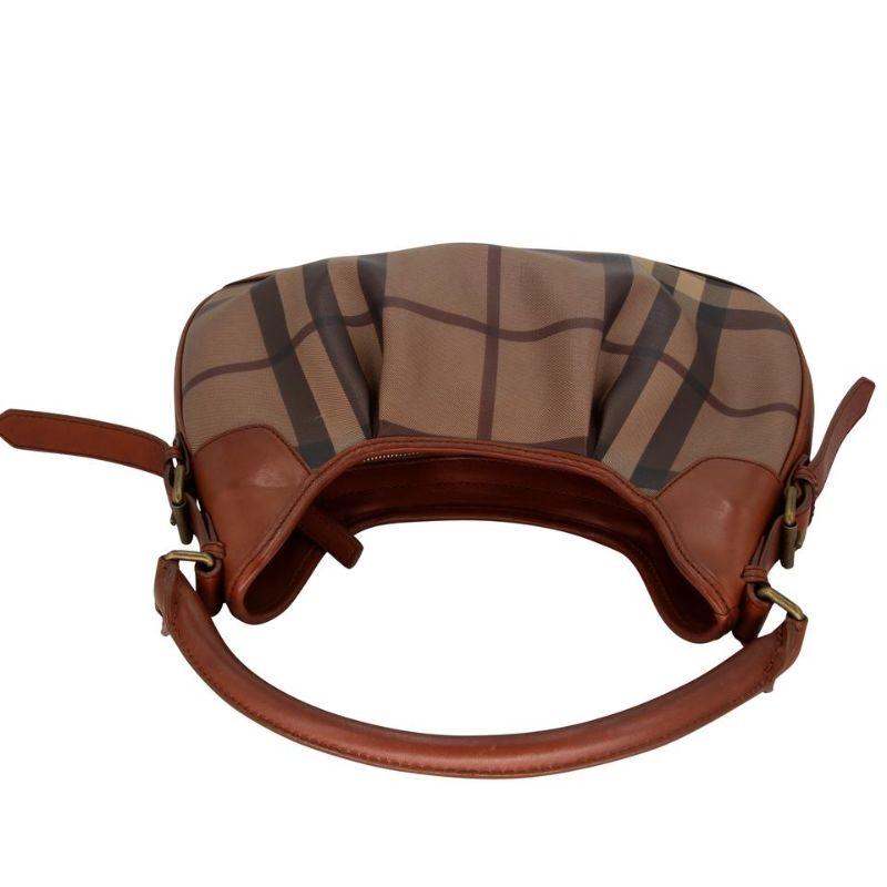 Women's Burberry Brooklyn Coated Canvas Smoked Check Handbag Brown Leather Shoulder Bag For Sale