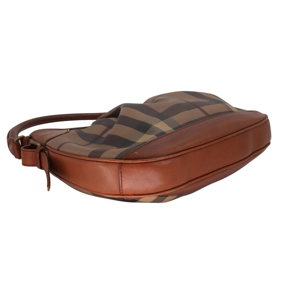 Burberry Brooklyn Coated Canvas Smoked Check Handbag Brown Leather Shoulder Bag For Sale 3