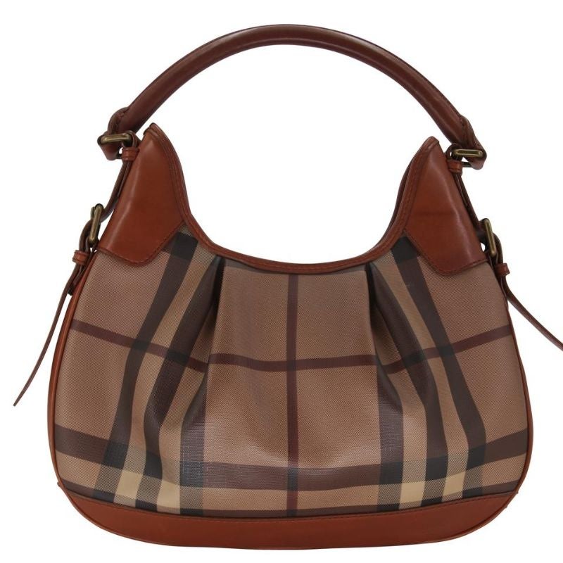 Burberry Brooklyn Coated Canvas Smoked Check Handbag Brown Leather Shoulder Bag For Sale