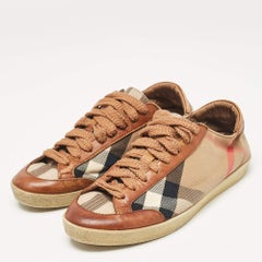 Burberry Brown/Beige Canvas and Leather Low Top Sneakers Size 37