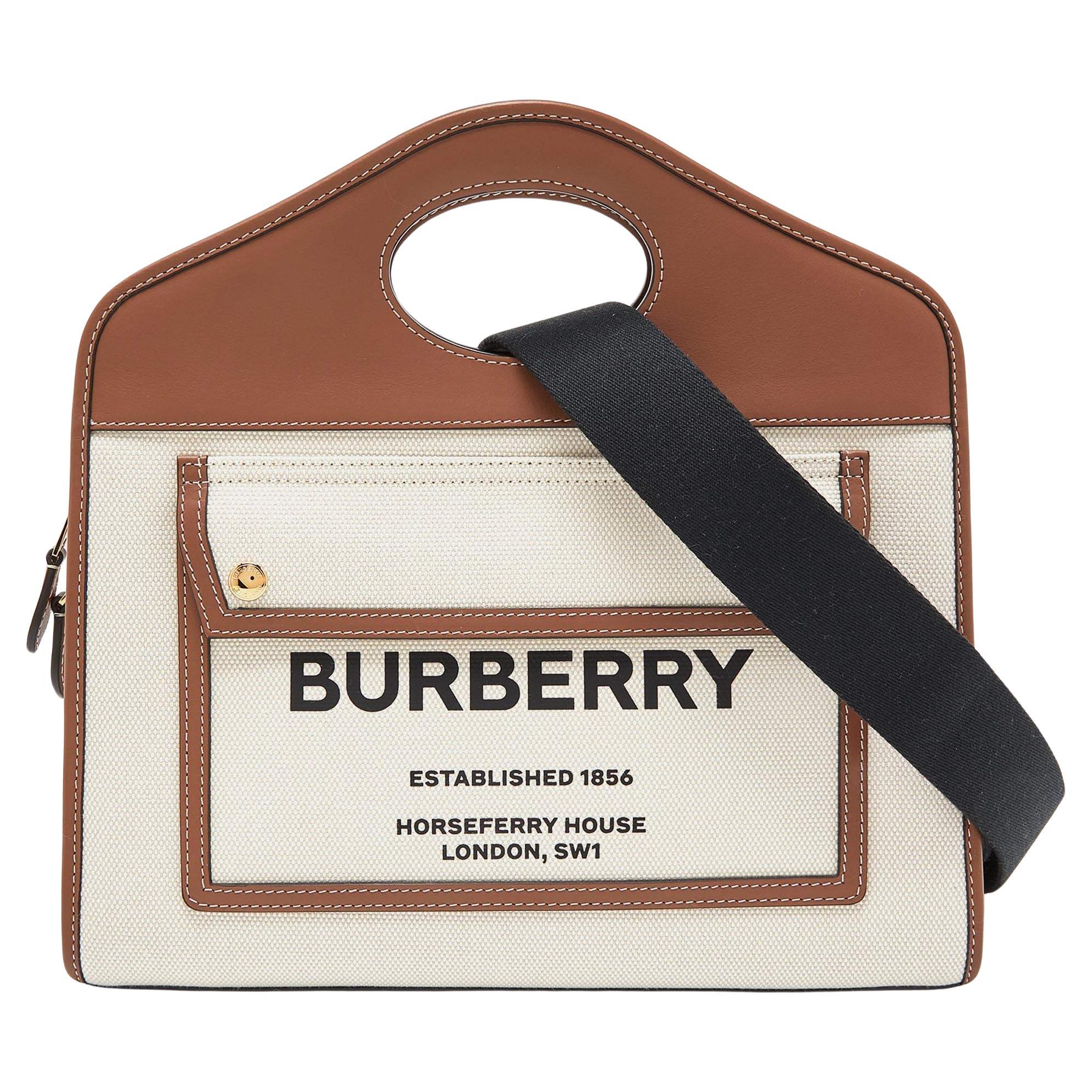 Burberry Small E-Canvas Belted Tote - Brown