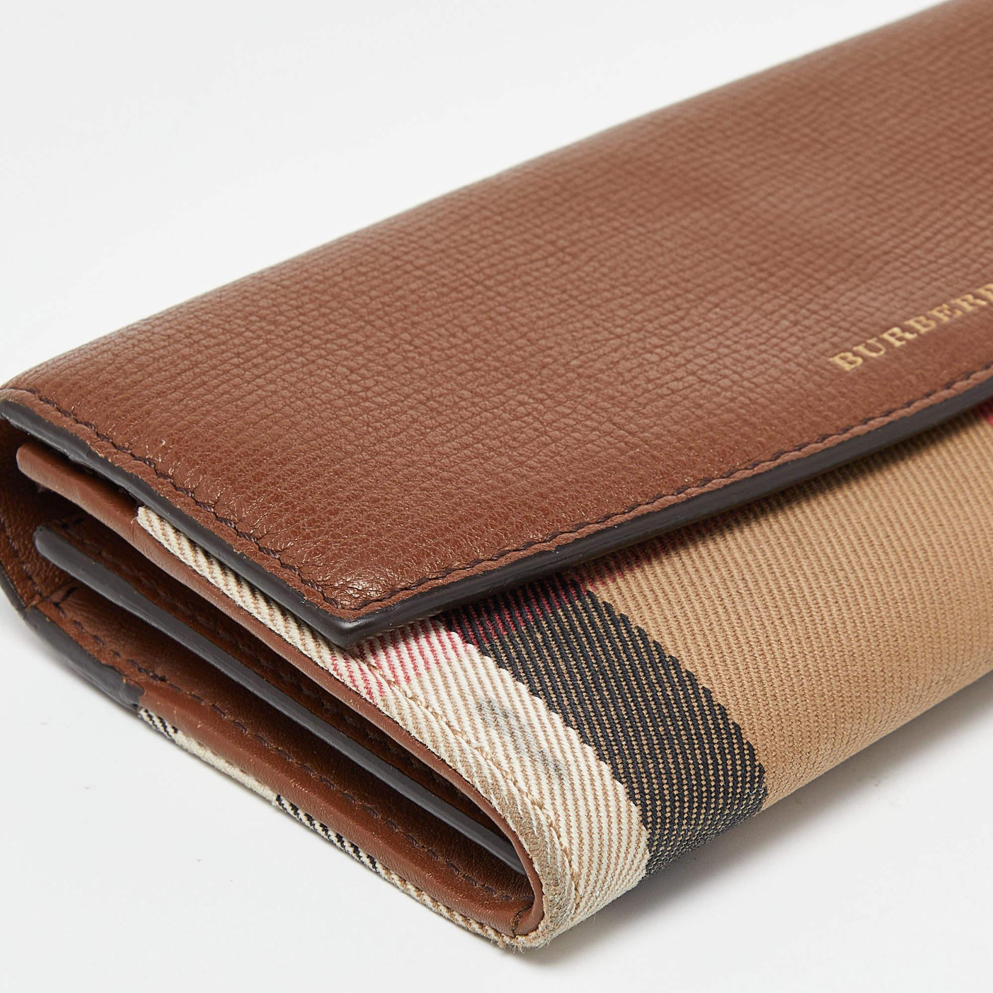 Burberry Brown/Beige Check Canvas and Leather Flap Continental Wallet 1