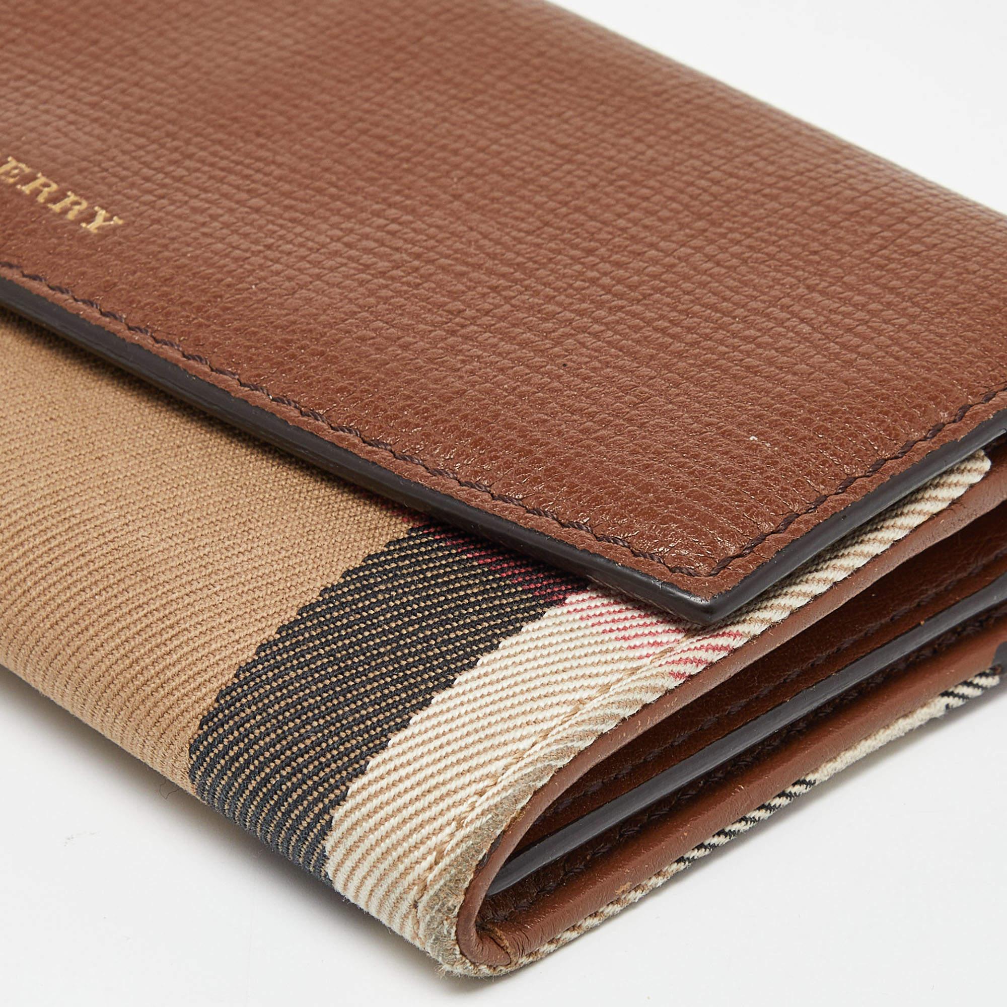 Burberry Brown/Beige Check Canvas and Leather Flap Continental Wallet 2