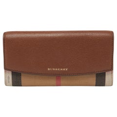 Burberry Brown/Beige Check Canvas and Leather Flap Continental Wallet