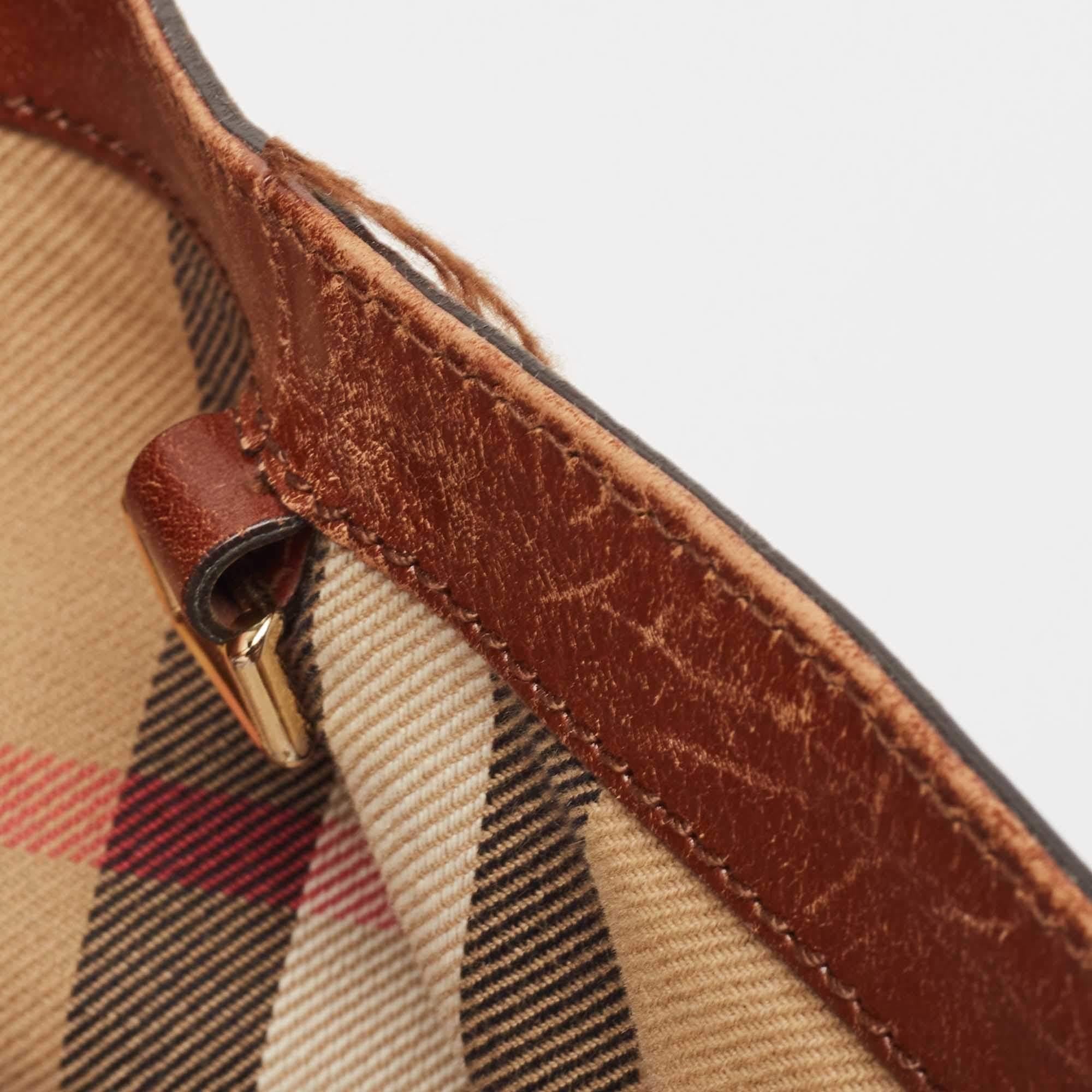 Burberry Brown/Beige Fabric and Leather Large Canterbury Tote 6