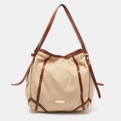Burberry Brown/Beige Fabric and Leather Large Canterbury Tote