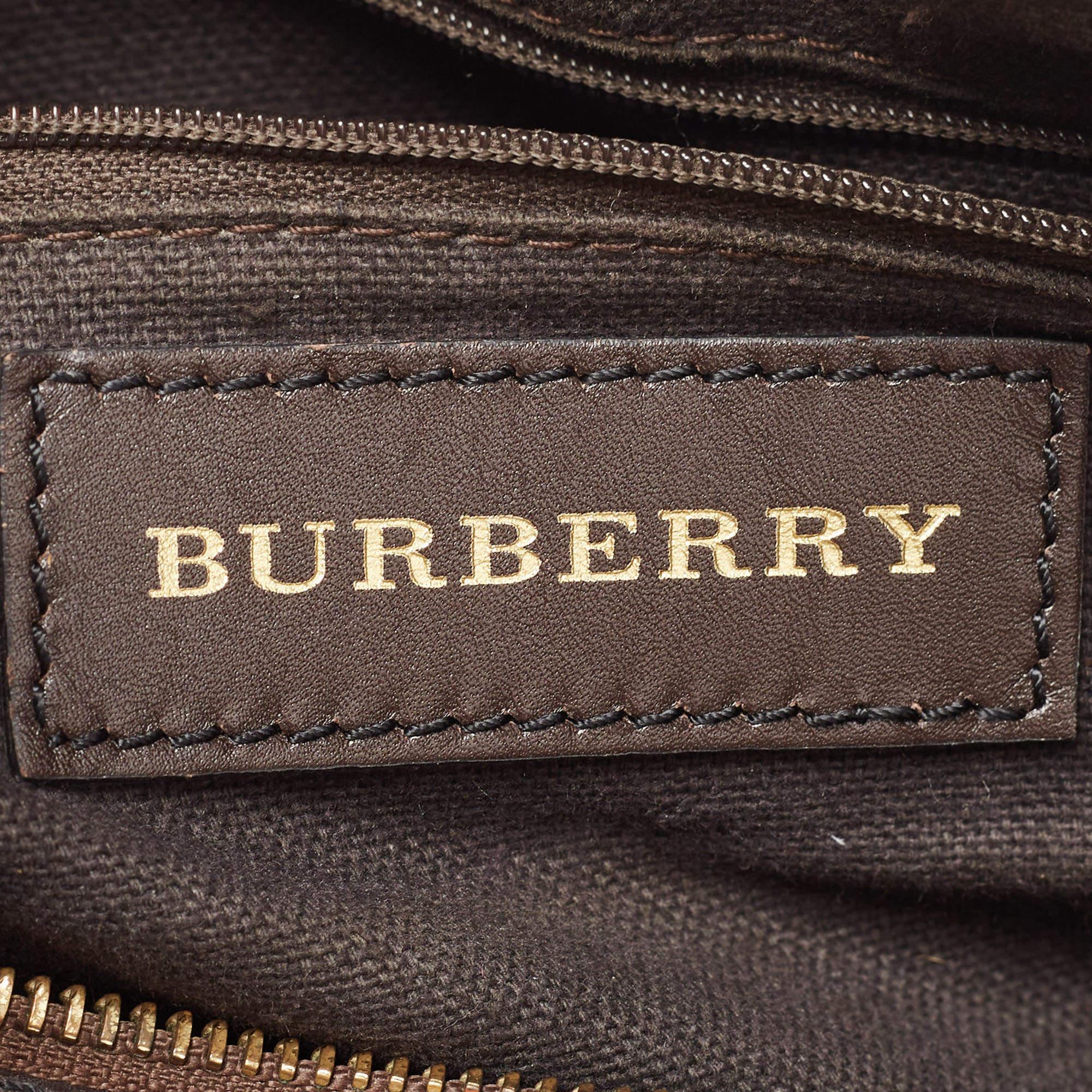 Burberry Brown/Beige Haymarket Canvas and Leather Alchester Bag For Sale 8