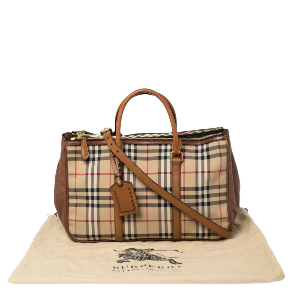 Burberry Brown/Beige Haymarket Canvas and Leather Tote 9