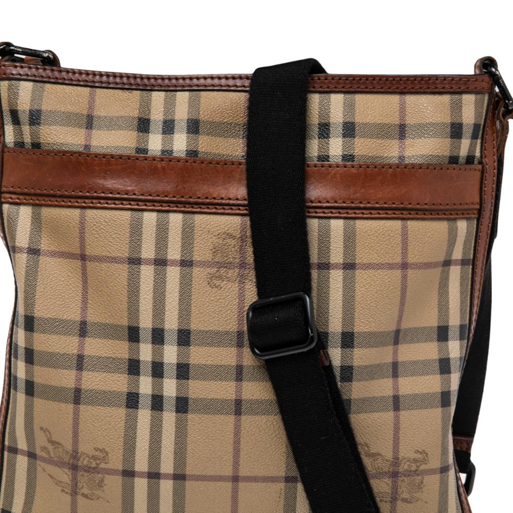 Burberry Brown/Beige Haymarket Check Coated Canvas and Leather Messenger Bag 6