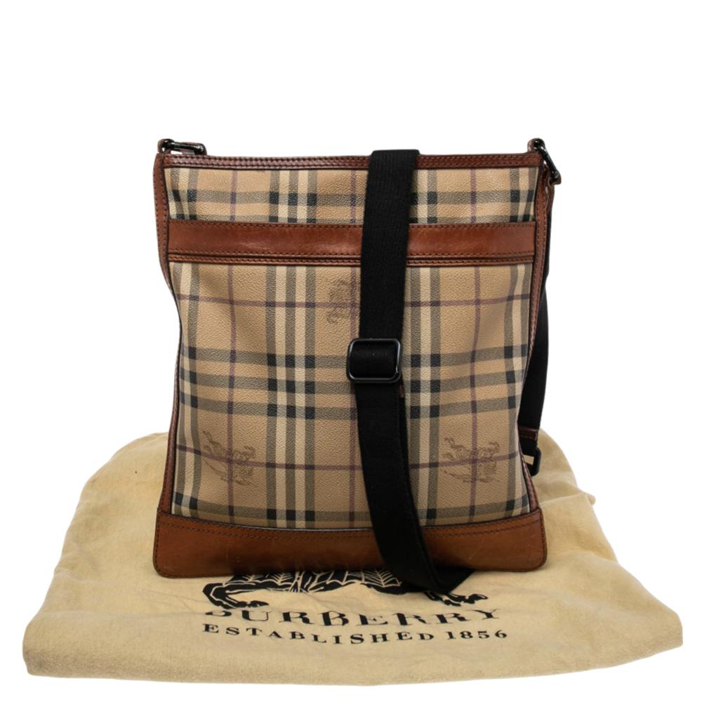 Burberry Brown/Beige Haymarket Check Coated Canvas and Leather Messenger Bag 7