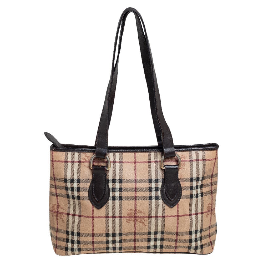 Burberry Braun/Beige Haymarket Check Beschichtetes Segeltuch und Leder Regent Tote