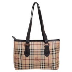 Burberry Beige Nova Check/Black Patent Coated Canvas Regent Tote Bag