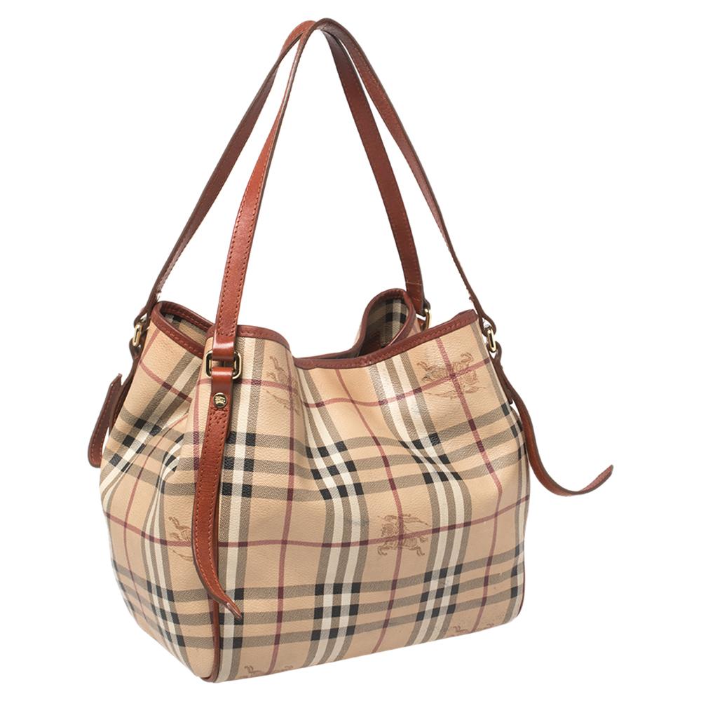Women's Burberry Brown/Beige Haymarket Check Coated Canvas Small Canterbury Tote