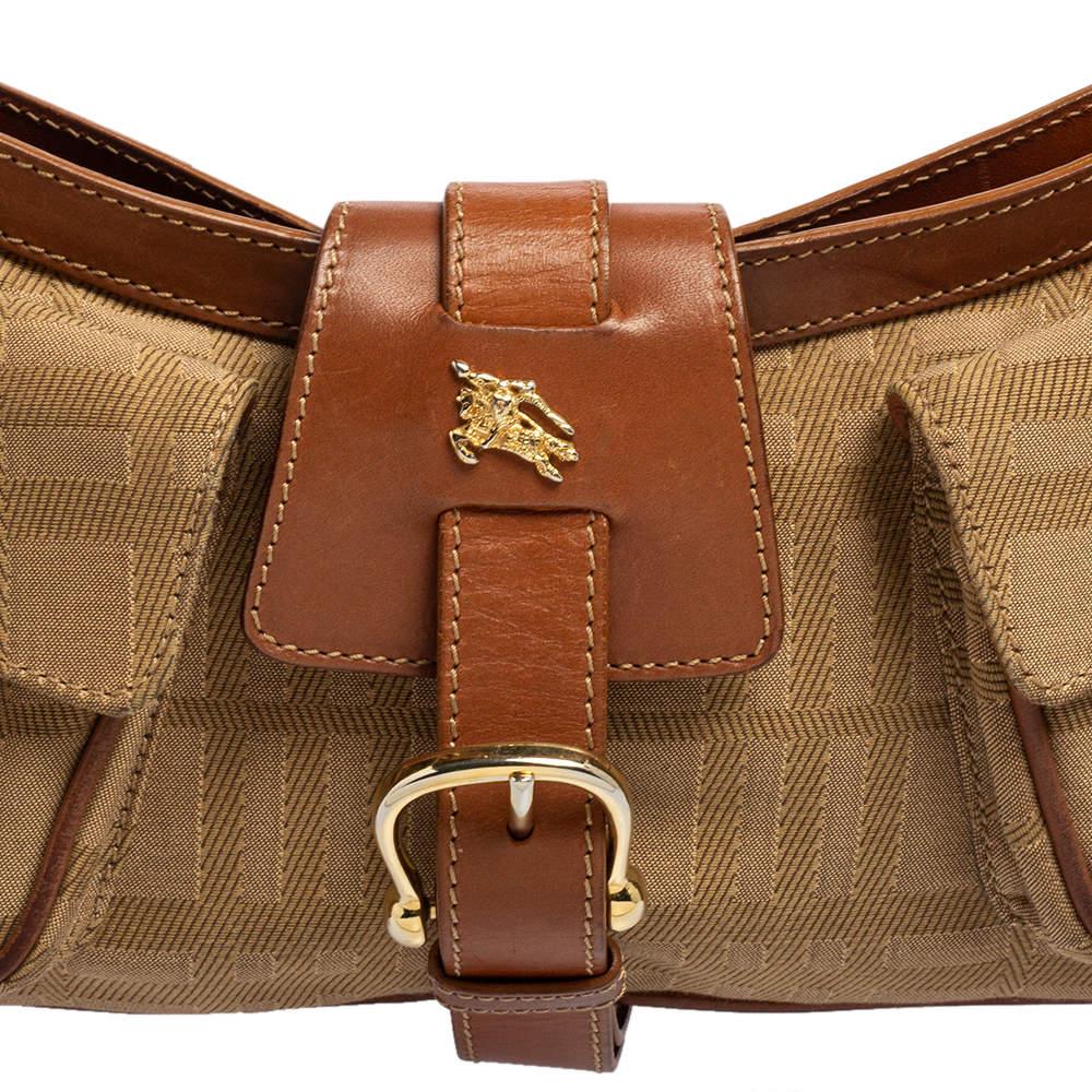 Burberry Brown/Beige Haymarket Check Fabric Double Pocket Shoulder Bag 6