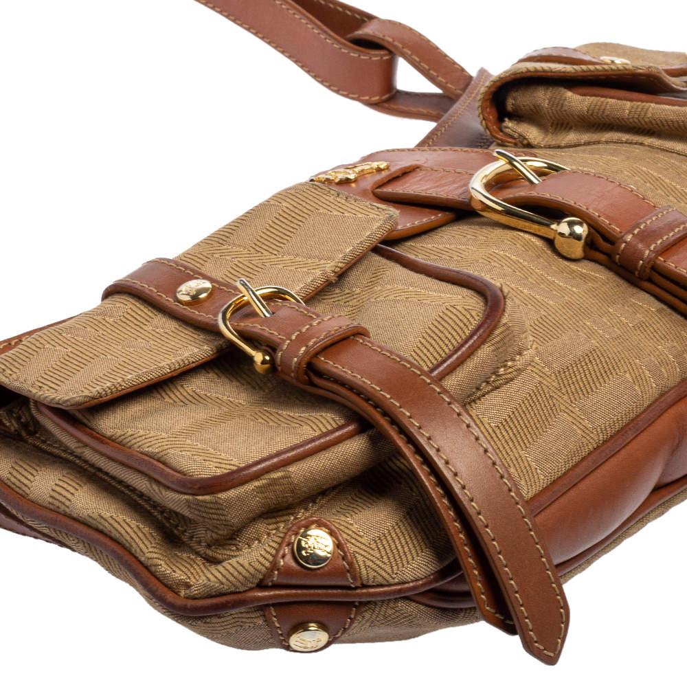Burberry Brown/Beige Haymarket Check Fabric Double Pocket Shoulder Bag 7