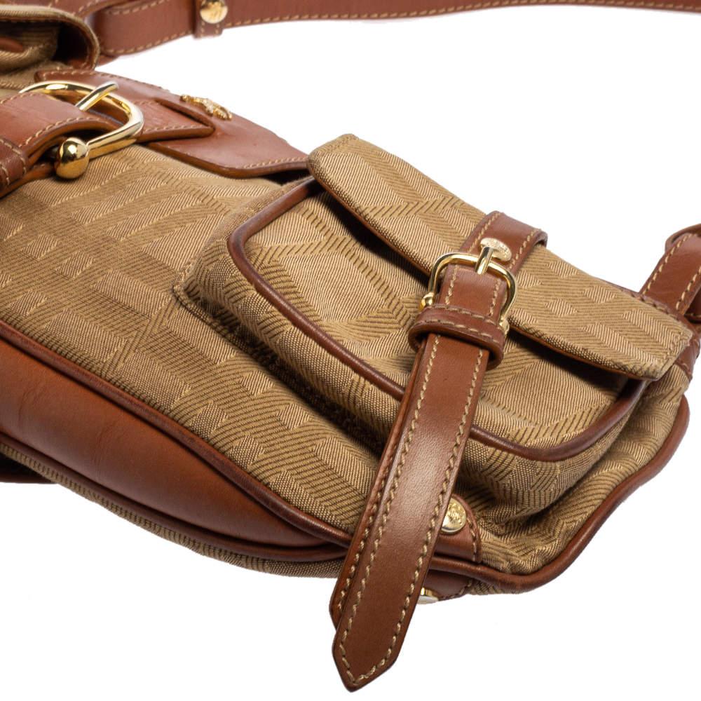 Burberry Brown/Beige Haymarket Check Fabric Double Pocket Shoulder Bag 8