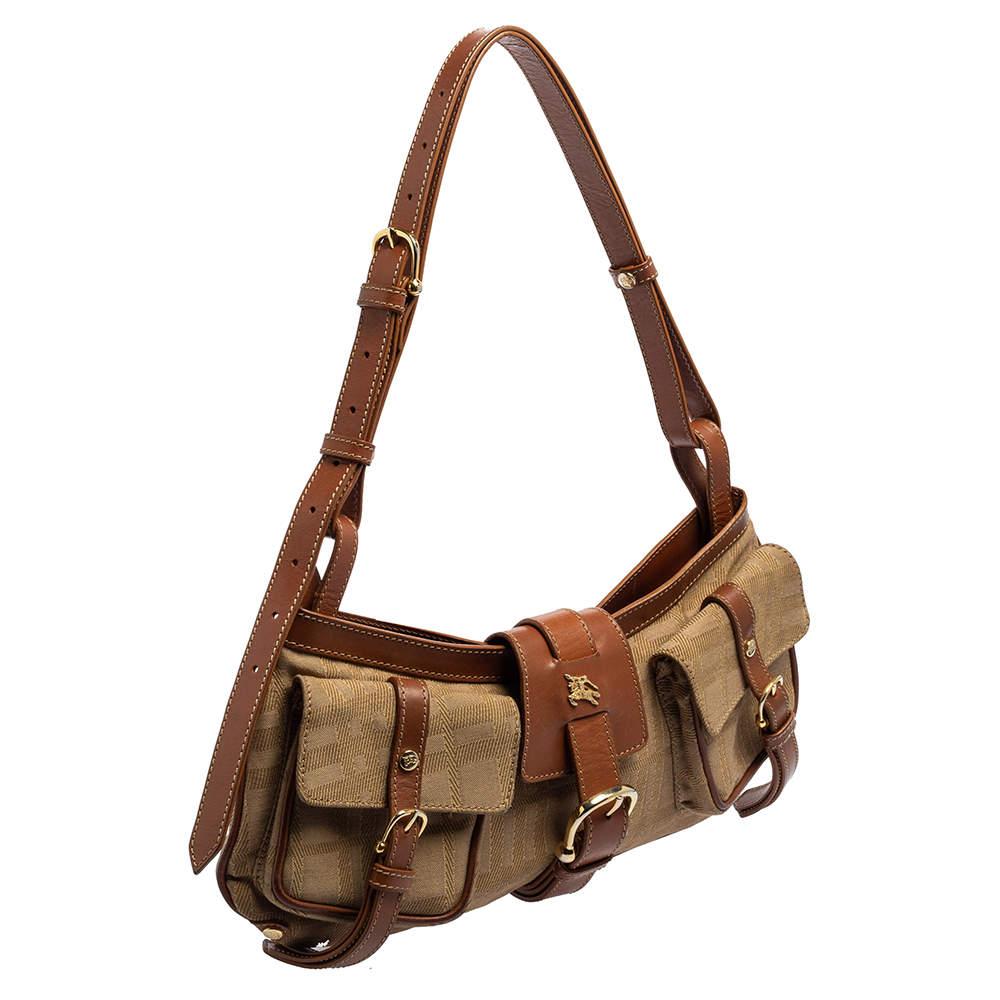 Women's Burberry Brown/Beige Haymarket Check Fabric Double Pocket Shoulder Bag
