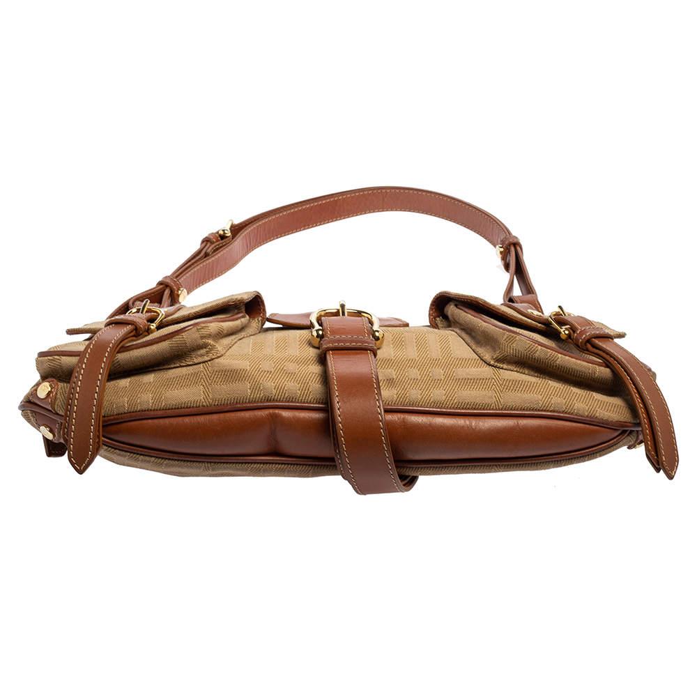Burberry Brown/Beige Haymarket Check Fabric Double Pocket Shoulder Bag 1