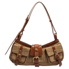 Burberry Borsa a tracolla doppia tasca in tessuto Haymarket Check marrone/beige